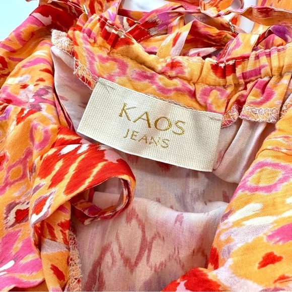 Kaos Jeans NEW Womens Sz 8 Orange Red Print 100% Viscose Maxi Dress Strappy Back - Picture 10 of 15